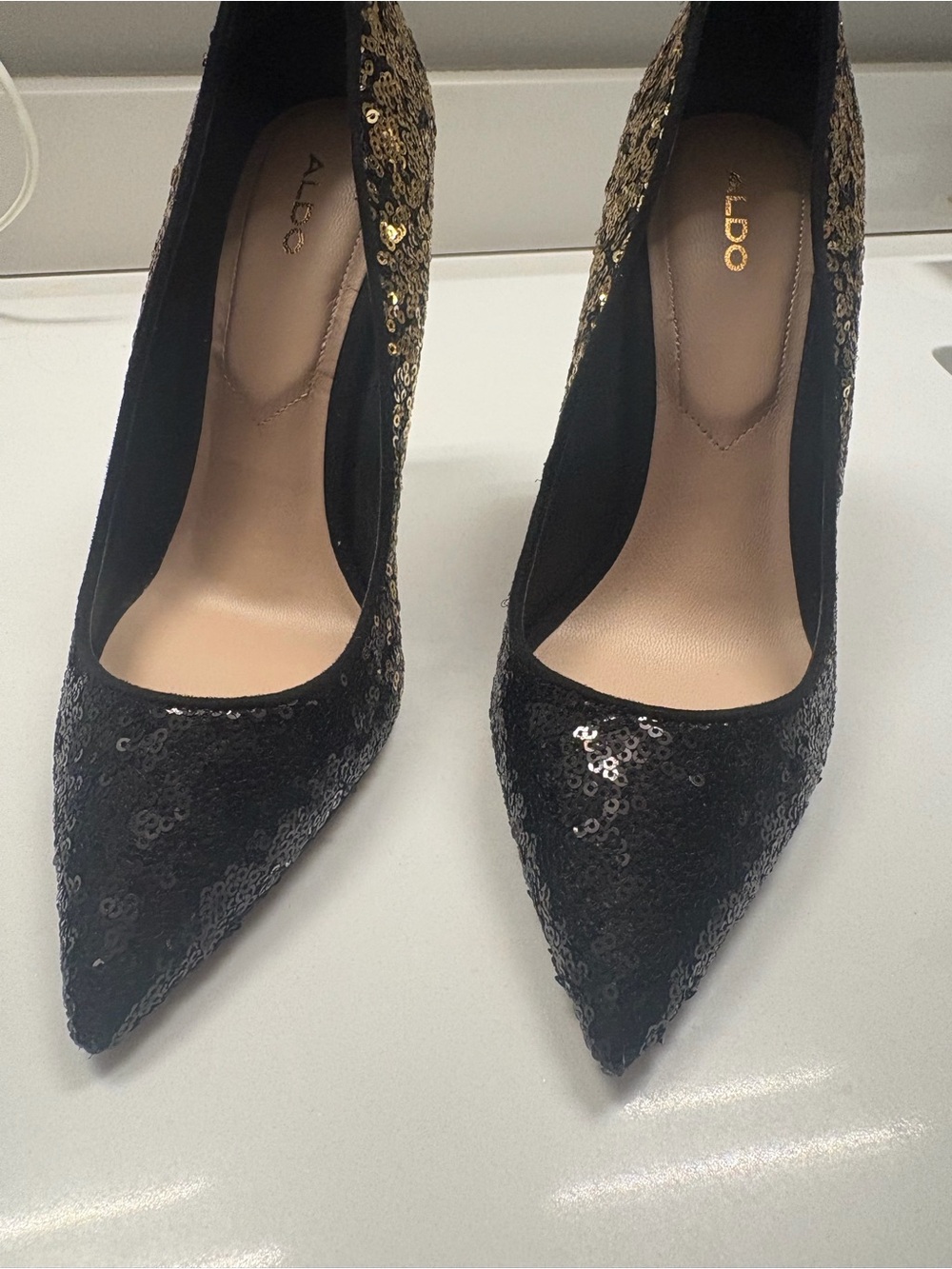 ALDO Black and Gold Sequin Pointed Pumps